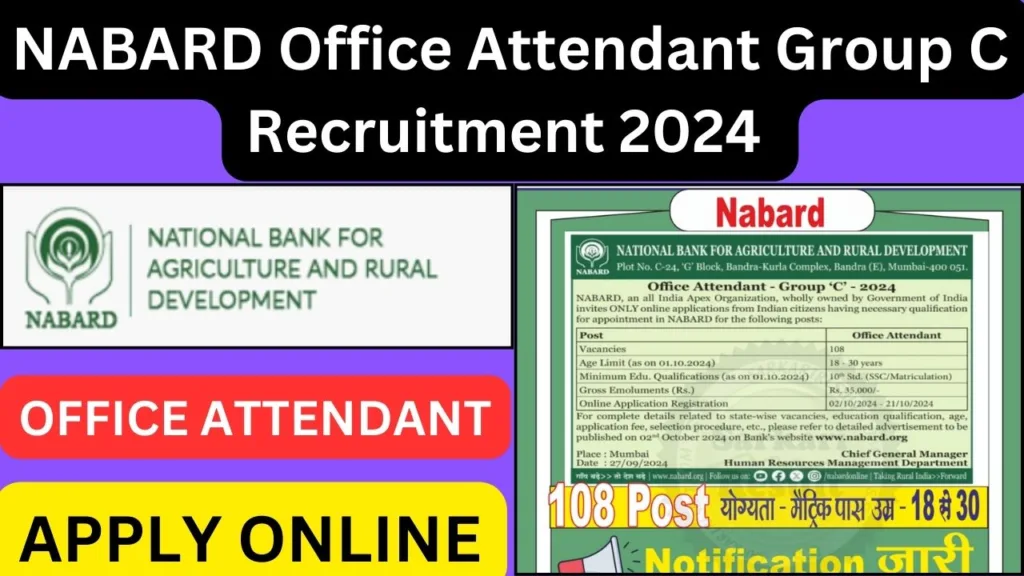 NABARD Office Attendant Group C Recruitment 2024 : 2 October Application Begin, Eligibility, Apply Online