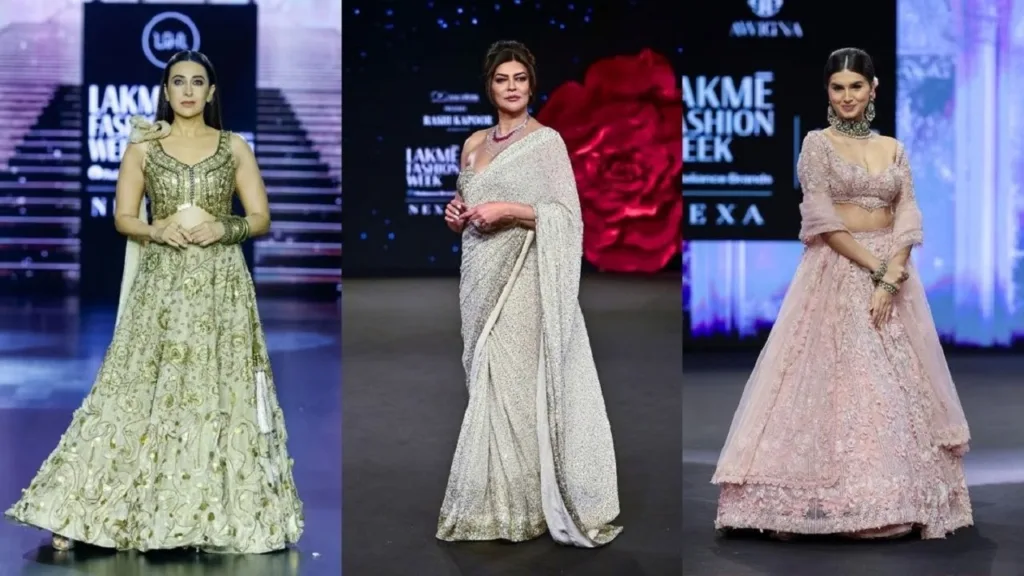 The grand finale of (LFW) 2024 with Bollywood celebrities Karisma Kapoor, Sushmita Sen, Tara Sutaria, and Shraddha Kapoor